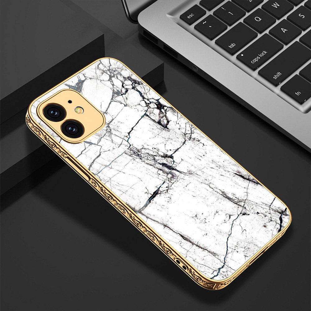 iPhone 11 Cover - White Marble Series 2 - Premium Electroplated Shutterproof Case Soft Silicon Borders Case - Futurestore.pk