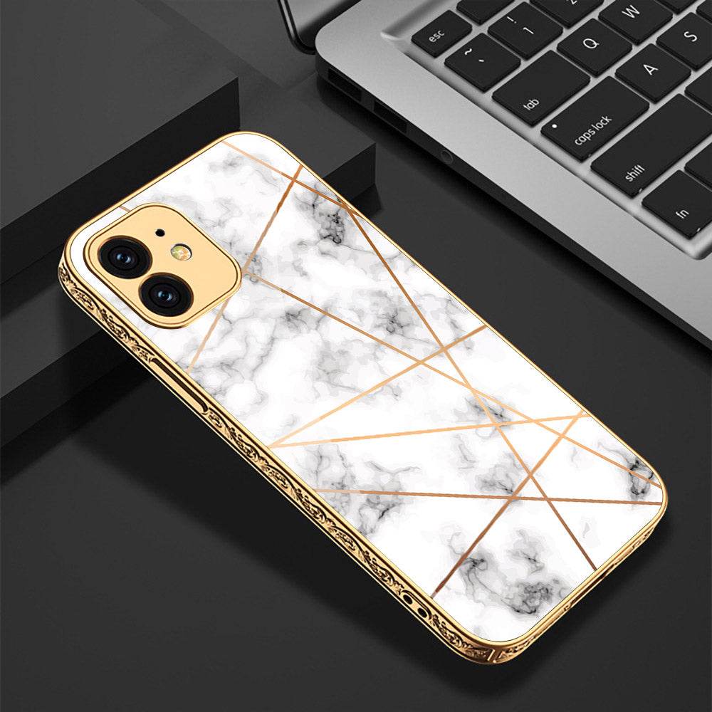 iPhone 11 Cover - White Marble Series 2 - Premium Electroplated Shutterproof Case Soft Silicon Borders Case - Futurestore.pk
