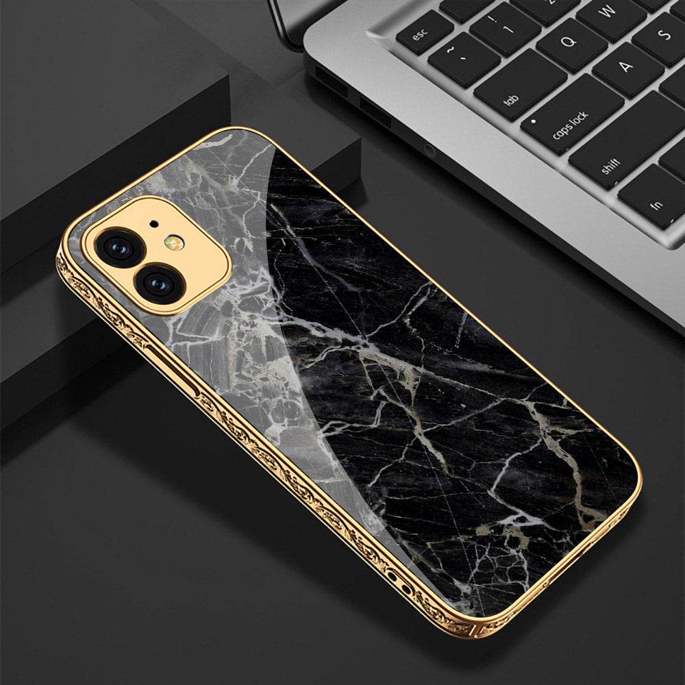 iPhone 11 Cover - Black Marble Series - Premium Electroplated Shutterproof Case Soft Silicon Borders Case - Futurestore.pk