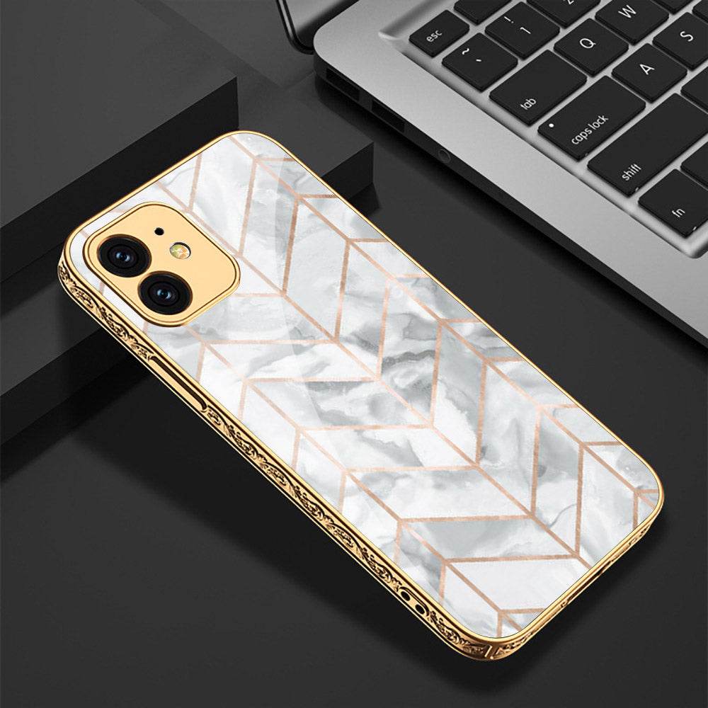 iPhone 11 Cover - White Marble Series 2 - Premium Electroplated Shutterproof Case Soft Silicon Borders Case - Futurestore.pk