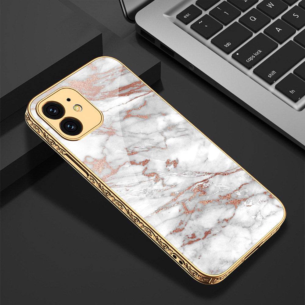 iPhone 11 Cover - White Marble Series 2 - Premium Electroplated Shutterproof Case Soft Silicon Borders Case - Futurestore.pk