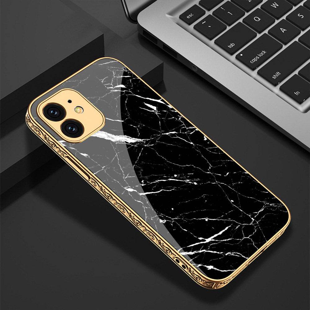 iPhone 11 Cover - Black Marble Series - Premium Electroplated Shutterproof Case Soft Silicon Borders Case - Futurestore.pk