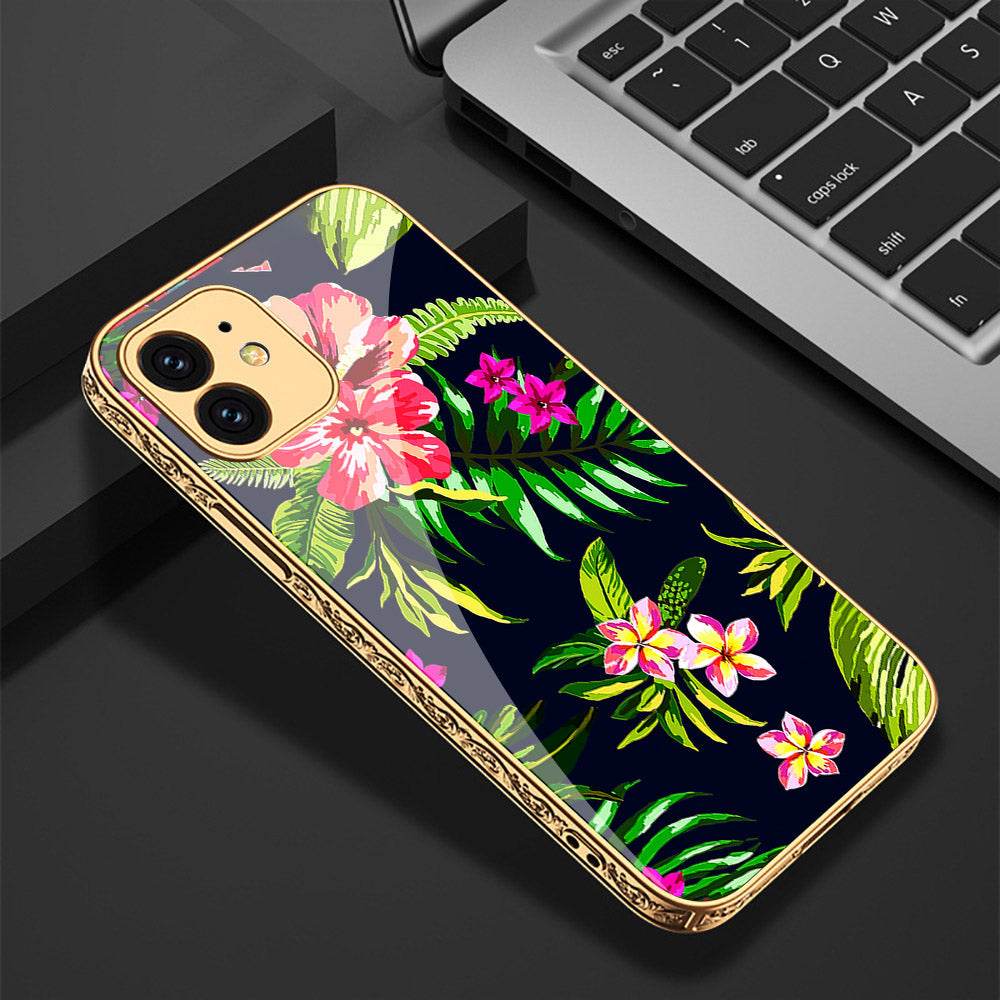 iPhone 11 Cover - Floral Series - Premium Electroplated Shutterproof Case Soft Silicon Borders Case - Futurestore.pk