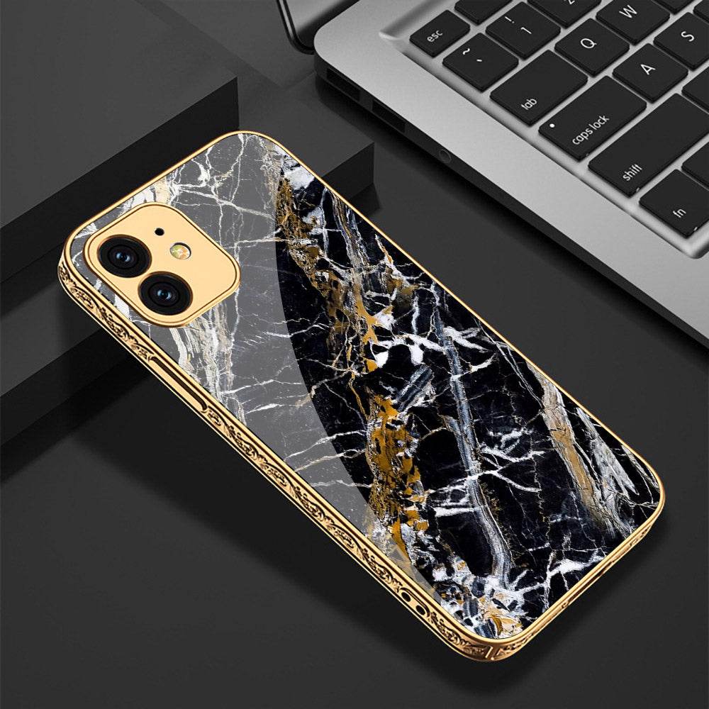 iPhone 11 Cover - Black Marble Series - Premium Electroplated Shutterproof Case Soft Silicon Borders Case - Futurestore.pk
