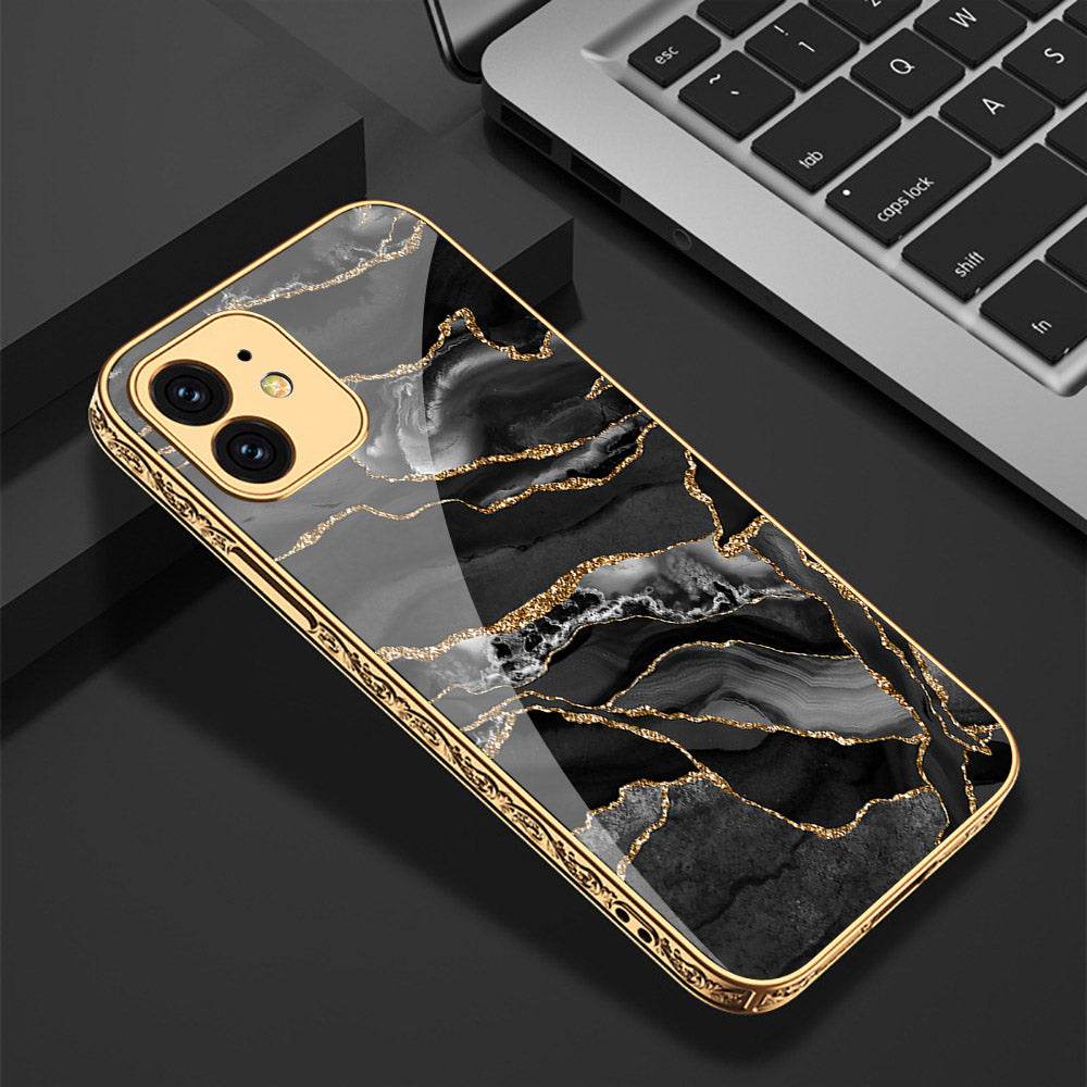 iPhone 11 Cover - Black Marble Series - Premium Electroplated Shutterproof Case Soft Silicon Borders Case - Futurestore.pk