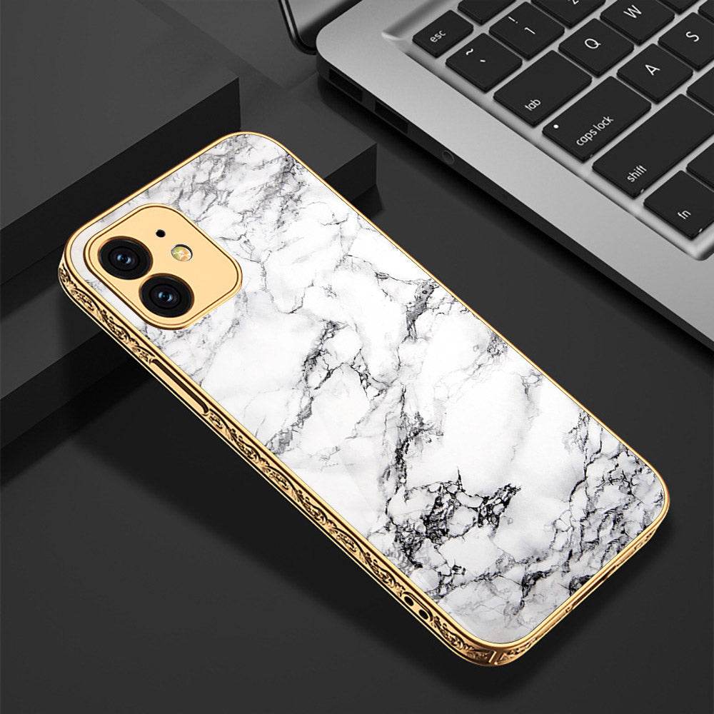 iPhone 11 Cover - White Marble Series - Premium Electroplated Shutterproof Case Soft Silicon Borders Case - Futurestore.pk