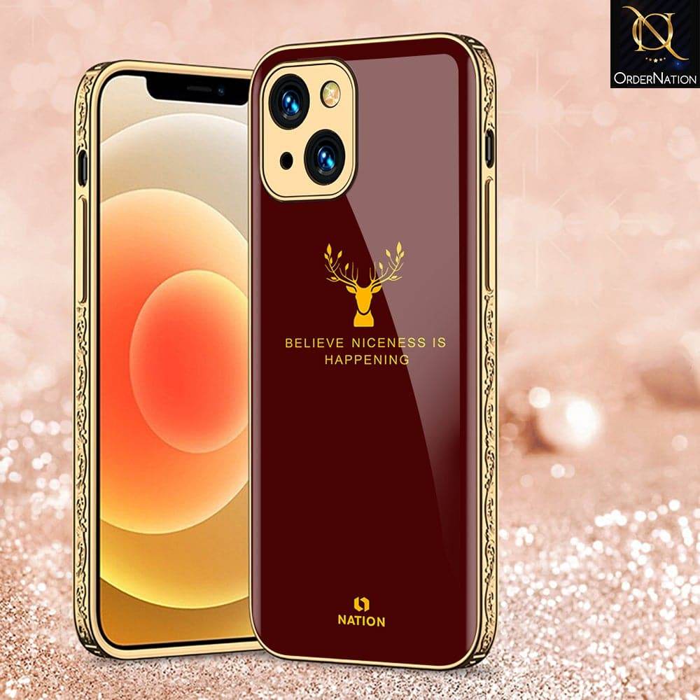 iPhone 13 Cover - Nice Series - D27 - Premium Electroplated Infinity Ultra Shine Glass Soft Silicon Borders Case ( Fast Delivery ) Design3