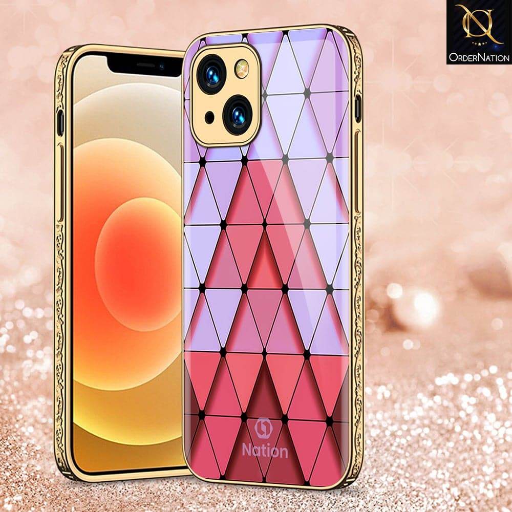 iPhone 13 Cover - Onation Pyramid Series - HQ Ultra Shine Premium Infinity Glass Soft Silicon Borders Case Premium Electroplated Glass Soft Case Design4