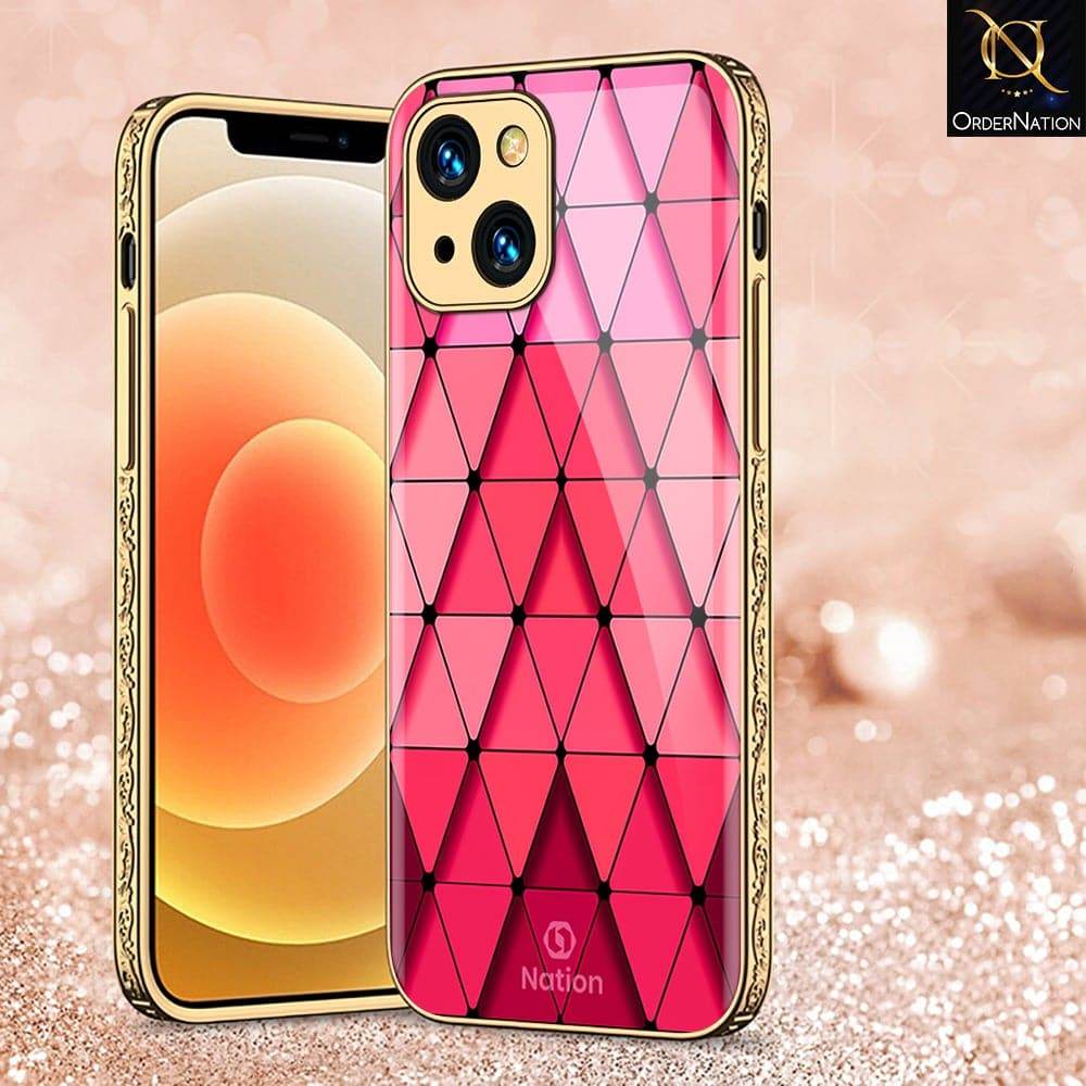 iPhone 13 Cover - Onation Pyramid Series - HQ Ultra Shine Premium Infinity Glass Soft Silicon Borders Case Premium Electroplated Glass Soft Case Design2