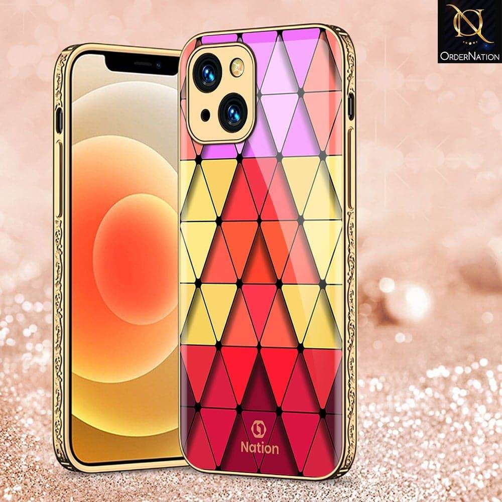 iPhone 13 Cover - Onation Pyramid Series - HQ Ultra Shine Premium Infinity Glass Soft Silicon Borders Case Premium Electroplated Glass Soft Case Design3