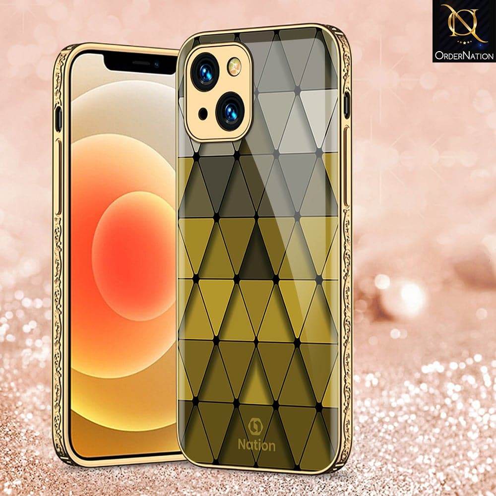 iPhone 13 Cover - Onation Pyramid Series - HQ Ultra Shine Premium Infinity Glass Soft Silicon Borders Case Premium Electroplated Glass Soft Case Design1