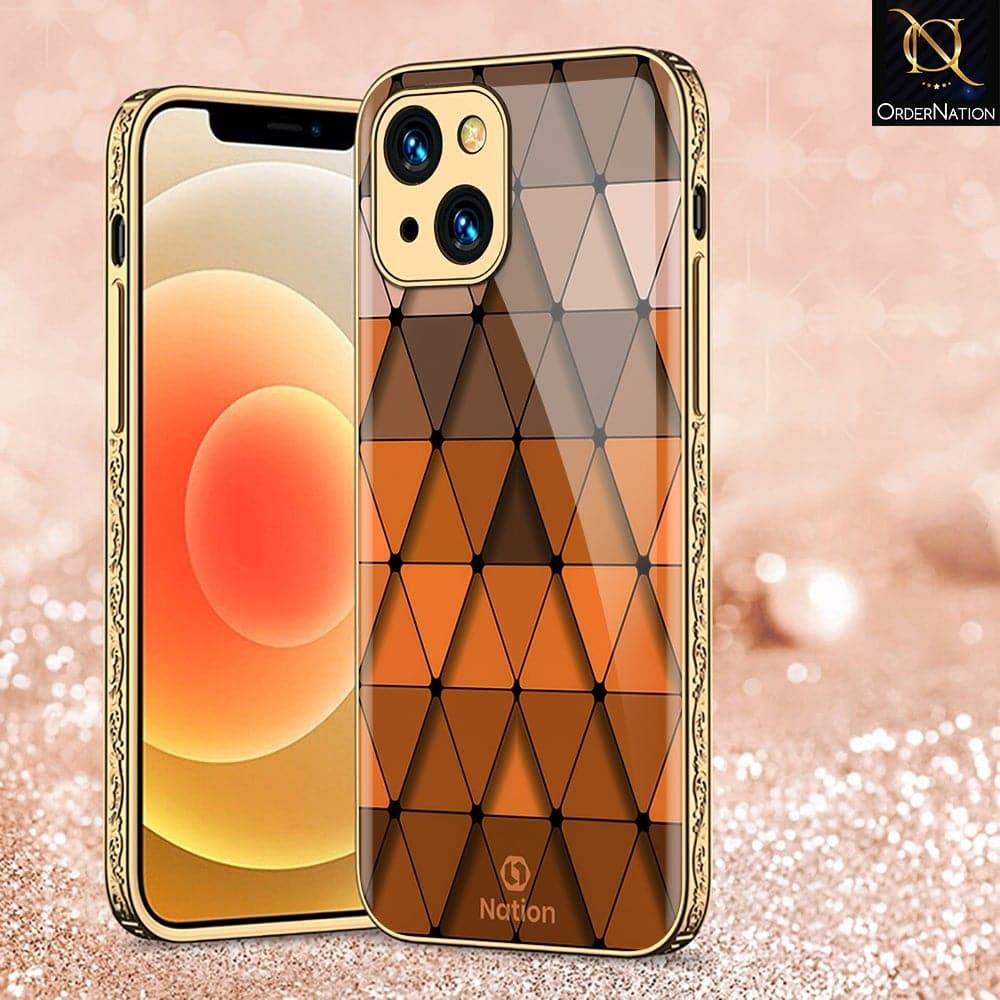 iPhone 13 Cover - Onation Pyramid Series - HQ Ultra Shine Premium Infinity Glass Soft Silicon Borders Case Premium Electroplated Glass Soft Case Design5