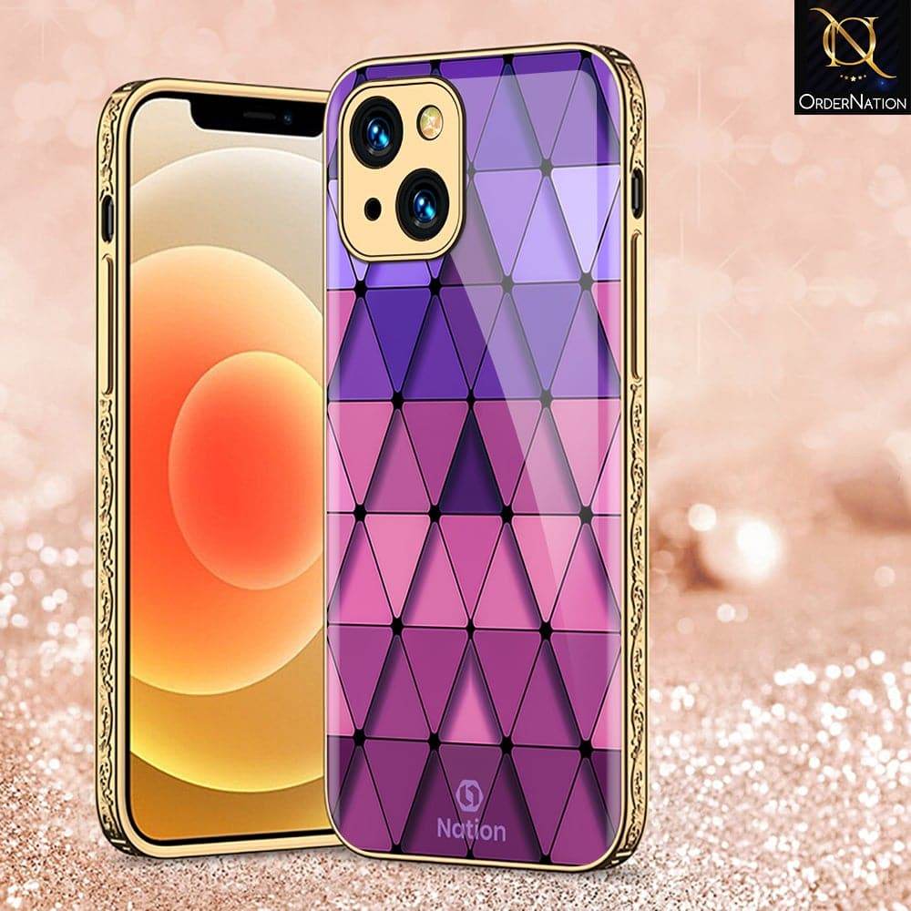 iPhone 13 Cover - Onation Pyramid Series - HQ Ultra Shine Premium Infinity Glass Soft Silicon Borders Case Premium Electroplated Glass Soft Case Design6