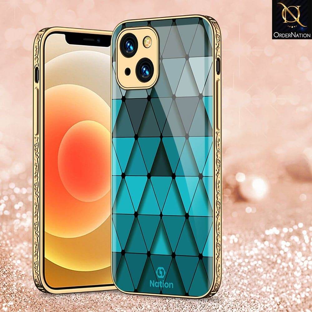 iPhone 13 Cover - Onation Pyramid Series - HQ Ultra Shine Premium Infinity Glass Soft Silicon Borders Case Premium Electroplated Glass Soft Case Design7