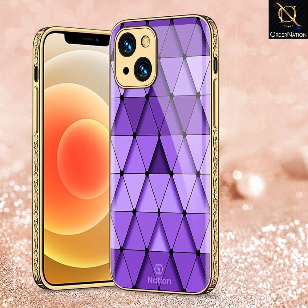 iPhone 13 Cover - Onation Pyramid Series - HQ Ultra Shine Premium Infinity Glass Soft Silicon Borders Case Premium Electroplated Glass Soft Case Design8