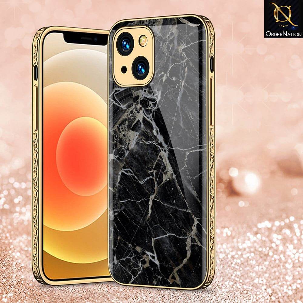 iPhone 13 Cover - Black Marble Series - HQ Ultra Shine Premium Infinity Glass Soft Silicon Borders Case Premium Electroplated Glass Soft Case Design1