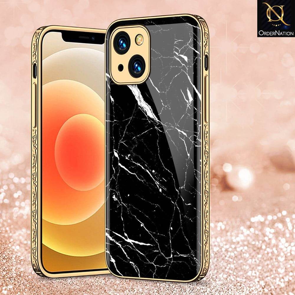 iPhone 13 Cover - Black Marble Series - HQ Ultra Shine Premium Infinity Glass Soft Silicon Borders Case Premium Electroplated Glass Soft Case Design2