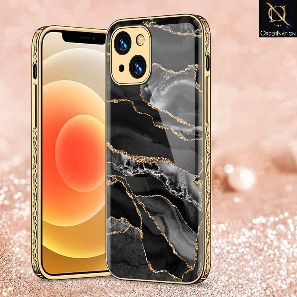 iPhone 13 Cover - Black Marble Series - HQ Ultra Shine Premium Infinity Glass Soft Silicon Borders Case Premium Electroplated Glass Soft Case Design6