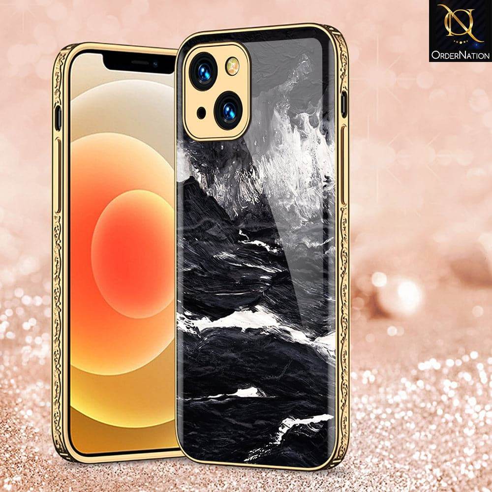 iPhone 13 Cover - Black Marble Series - HQ Ultra Shine Premium Infinity Glass Soft Silicon Borders Case Premium Electroplated Glass Soft Case Design7
