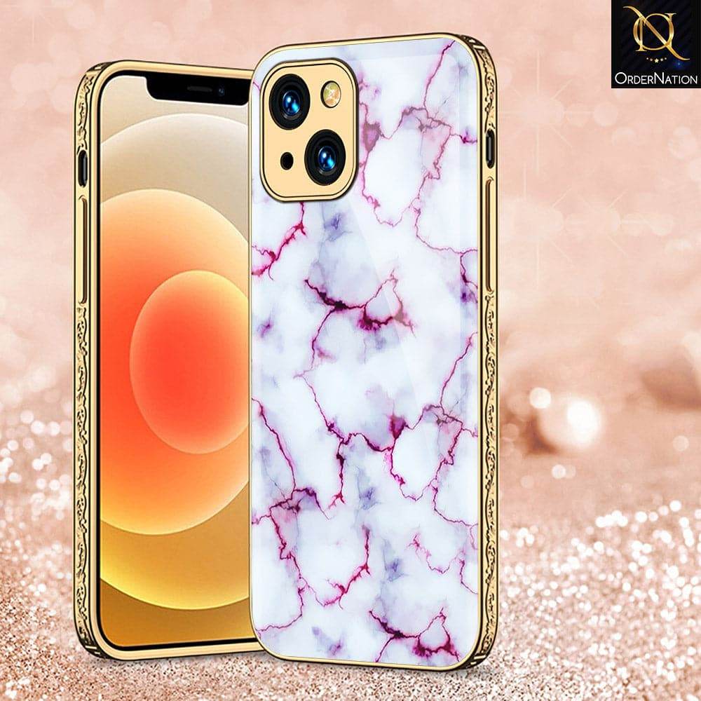 iPhone 13 Cover - White Marble Series - HQ Ultra Shine Premium Infinity Glass Soft Silicon Borders Case Premium Electroplated Glass Soft Case Design4