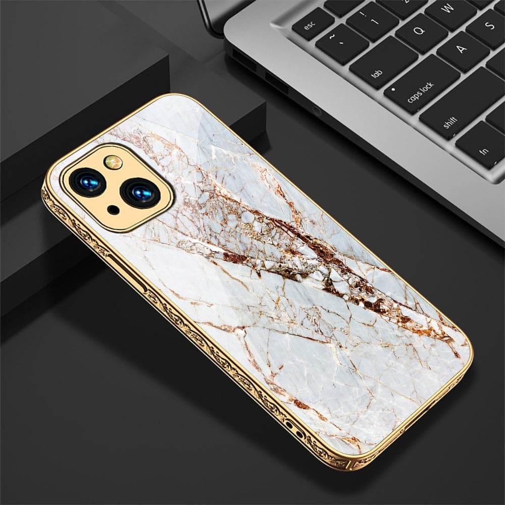 iPhone 13 Cover - White Marble Series - HQ Ultra Shine Premium Infinity Glass Soft Silicon Borders Case