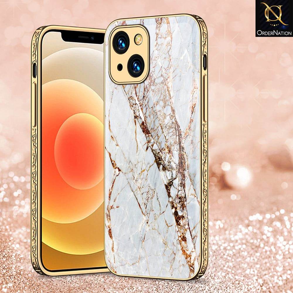 iPhone 13 Cover - White Marble Series - HQ Ultra Shine Premium Infinity Glass Soft Silicon Borders Case Premium Electroplated Glass Soft Case Design5