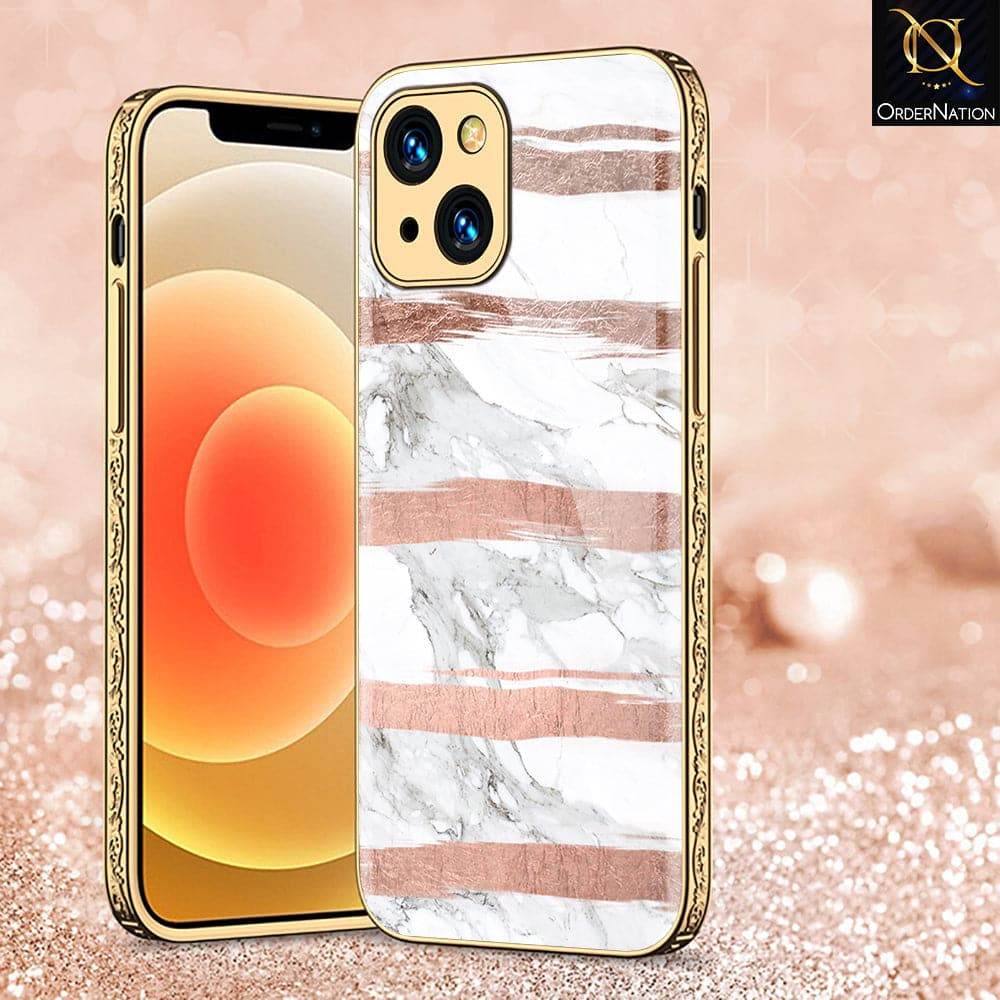 iPhone 13 Cover - White Marble Series - HQ Ultra Shine Premium Infinity Glass Soft Silicon Borders Case Premium Electroplated Glass Soft Case Design6
