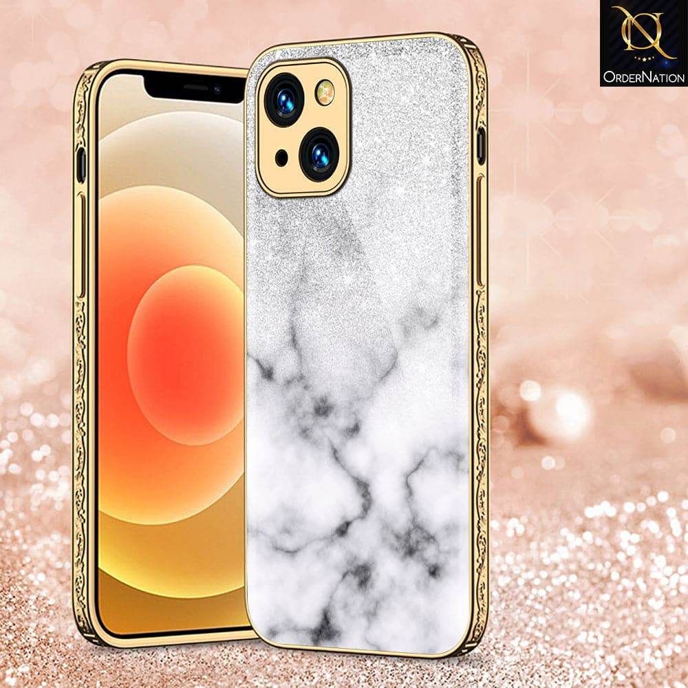 iPhone 13 Cover - White Marble Series - HQ Ultra Shine Premium Infinity Glass Soft Silicon Borders Case Premium Electroplated Glass Soft Case Design7