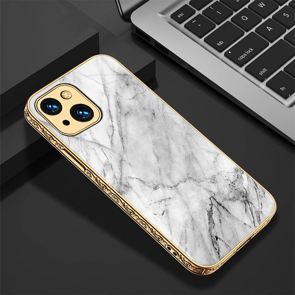 iPhone 13 Cover - White Marble Series - HQ Ultra Shine Premium Infinity Glass Soft Silicon Borders Case