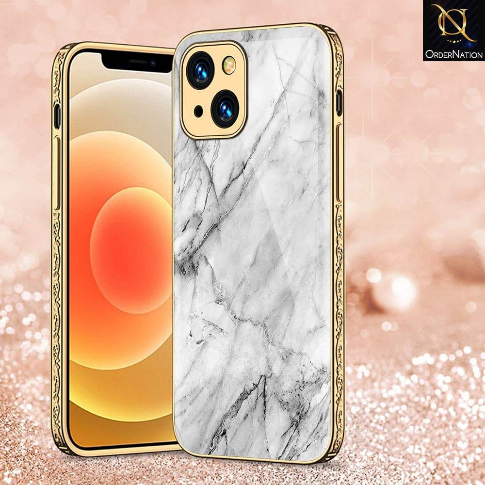 iPhone 13 Cover - White Marble Series - HQ Ultra Shine Premium Infinity Glass Soft Silicon Borders Case Premium Electroplated Glass Soft Case Design8