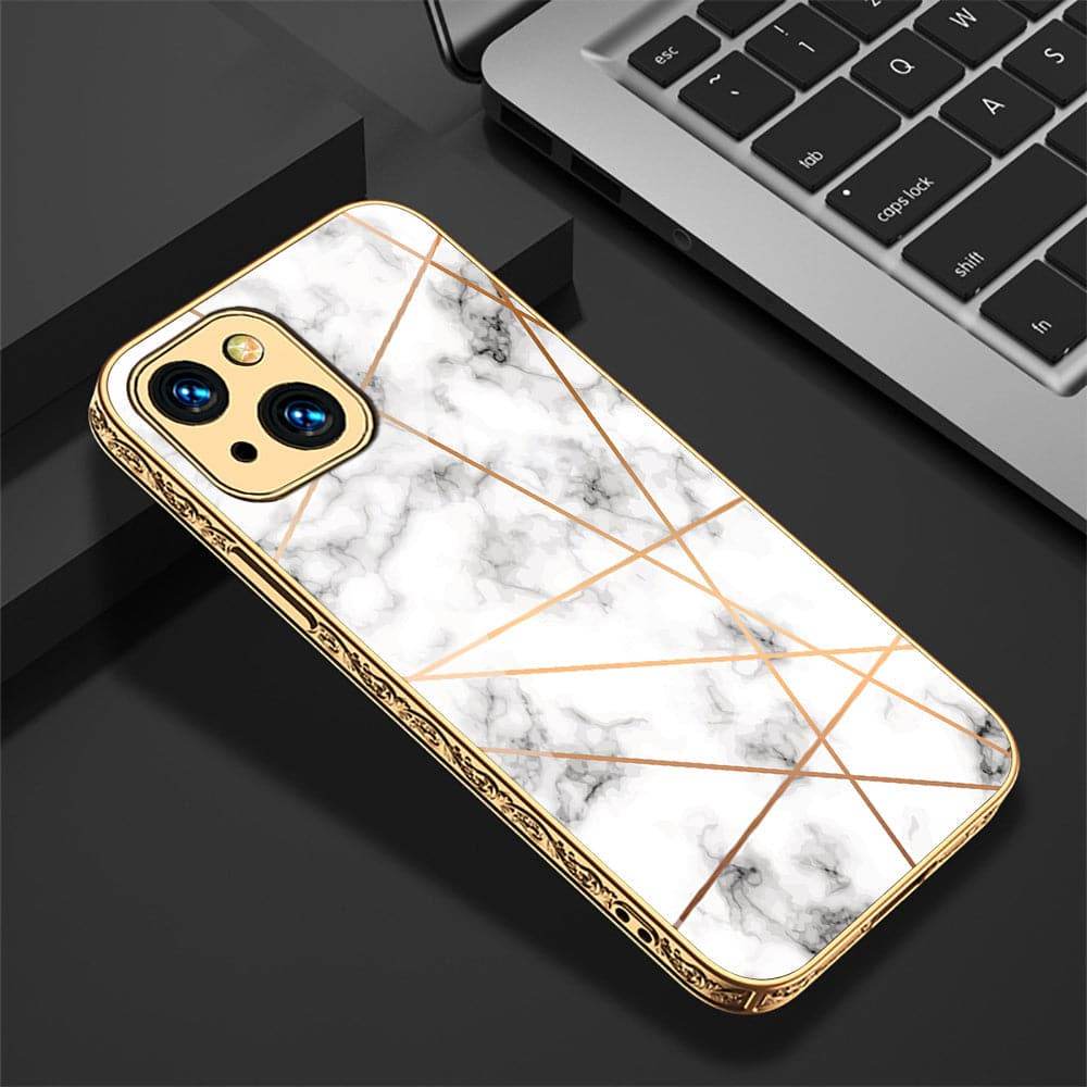 iPhone 13 Cover - White Marble Series 2 - HQ Ultra Shine Premium Infinity Glass Soft Silicon Borders Case