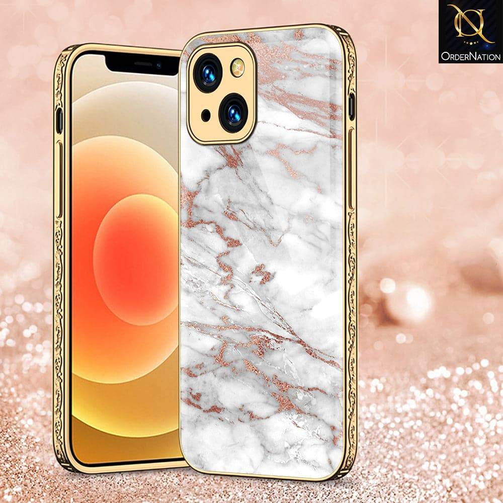 iPhone 13 Cover - White Marble Series 2 - HQ Ultra Shine Premium Infinity Glass Soft Silicon Borders Case Premium Electroplated Glass Soft Case Design7