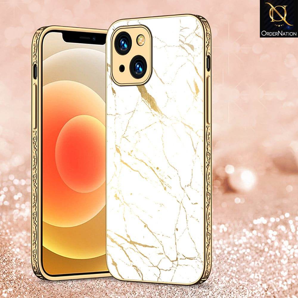 iPhone 13 Cover - White Marble Series 2 - HQ Ultra Shine Premium Infinity Glass Soft Silicon Borders Case Premium Electroplated Glass Soft Case Design8
