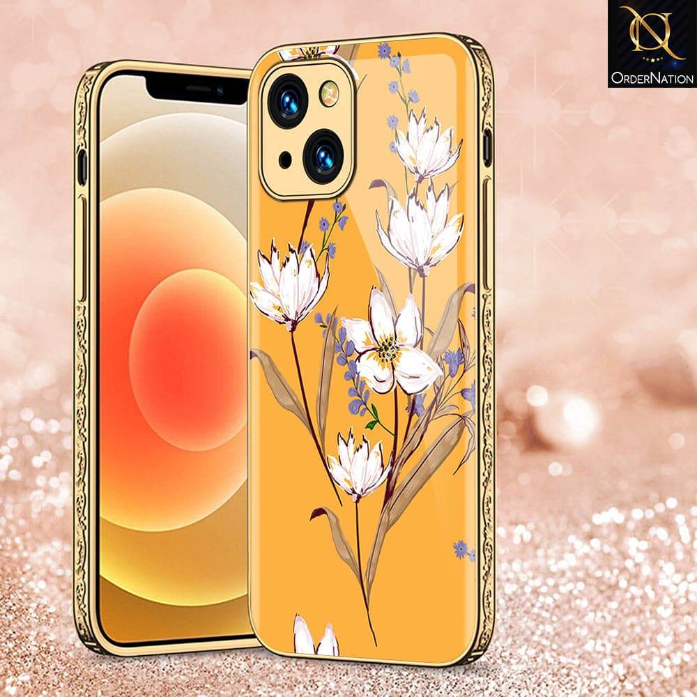 iPhone 13 Cover - Floral Series - HQ Ultra Shine Premium Infinity Glass Soft Silicon Borders Case Premium Electroplated Glass Soft Case Design5