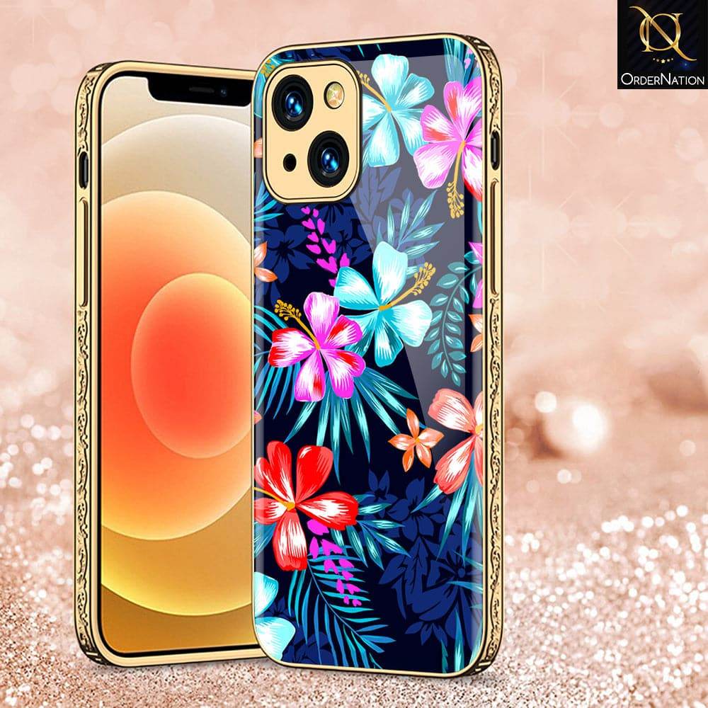 iPhone 13 Cover - Floral Series - HQ Ultra Shine Premium Infinity Glass Soft Silicon Borders Case Premium Electroplated Glass Soft Case Design6