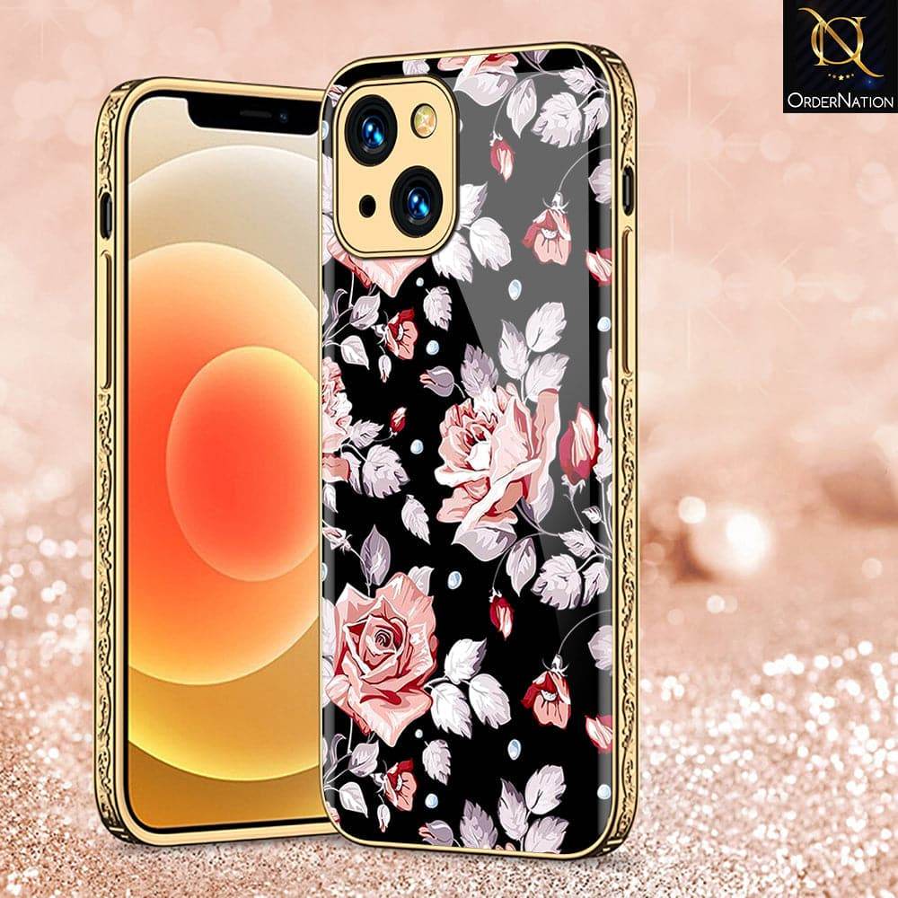 iPhone 13 Cover - Floral Series - HQ Ultra Shine Premium Infinity Glass Soft Silicon Borders Case Premium Electroplated Glass Soft Case Design7