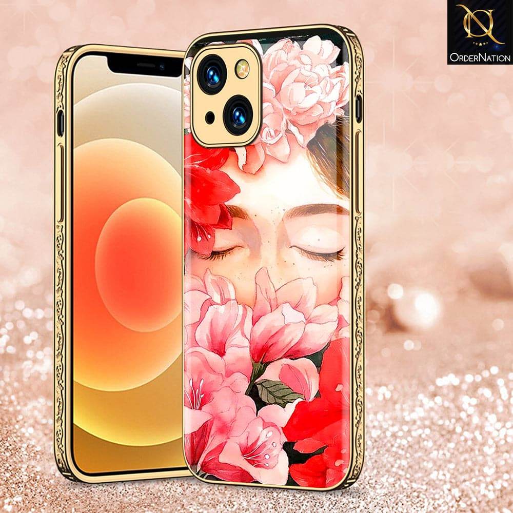 iPhone 13 Cover - Floral Series - HQ Ultra Shine Premium Infinity Glass Soft Silicon Borders Case Premium Electroplated Glass Soft Case Design8