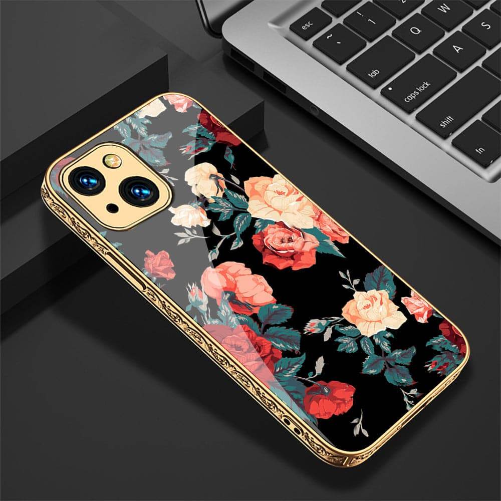 iPhone 13 Cover - Floral Series 2 - HQ Ultra Shine Premium Infinity Glass Soft Silicon Borders Case - Futurestore.pk