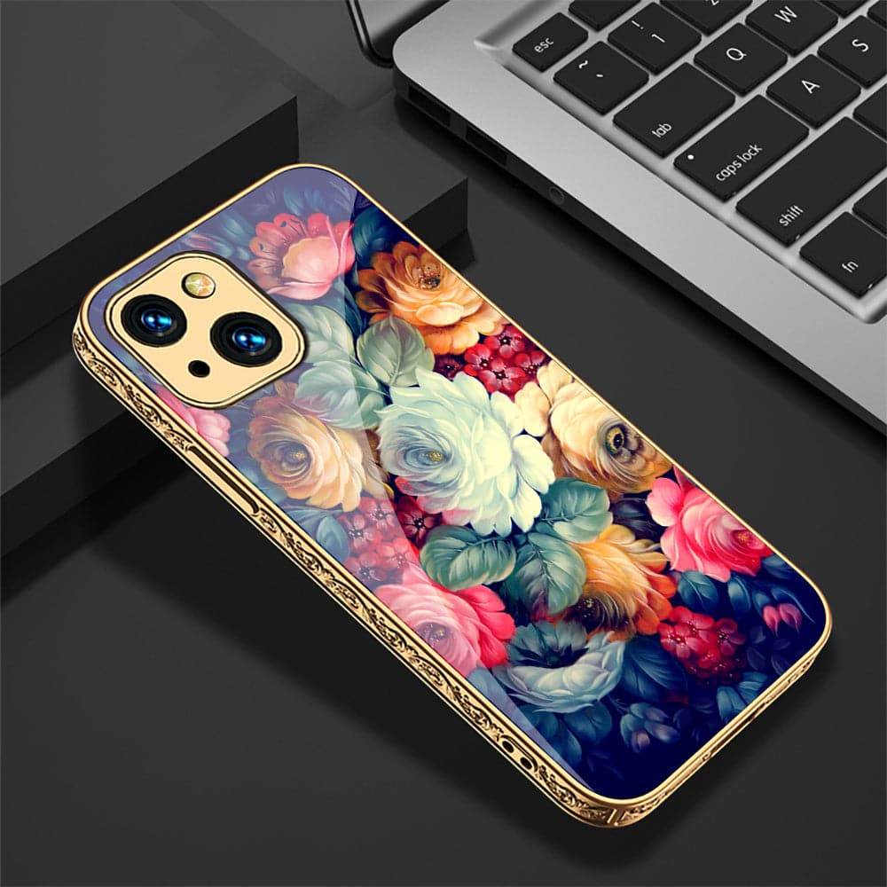 iPhone 13 Cover - Floral Series 2 - HQ Ultra Shine Premium Infinity Glass Soft Silicon Borders Case - Futurestore.pk