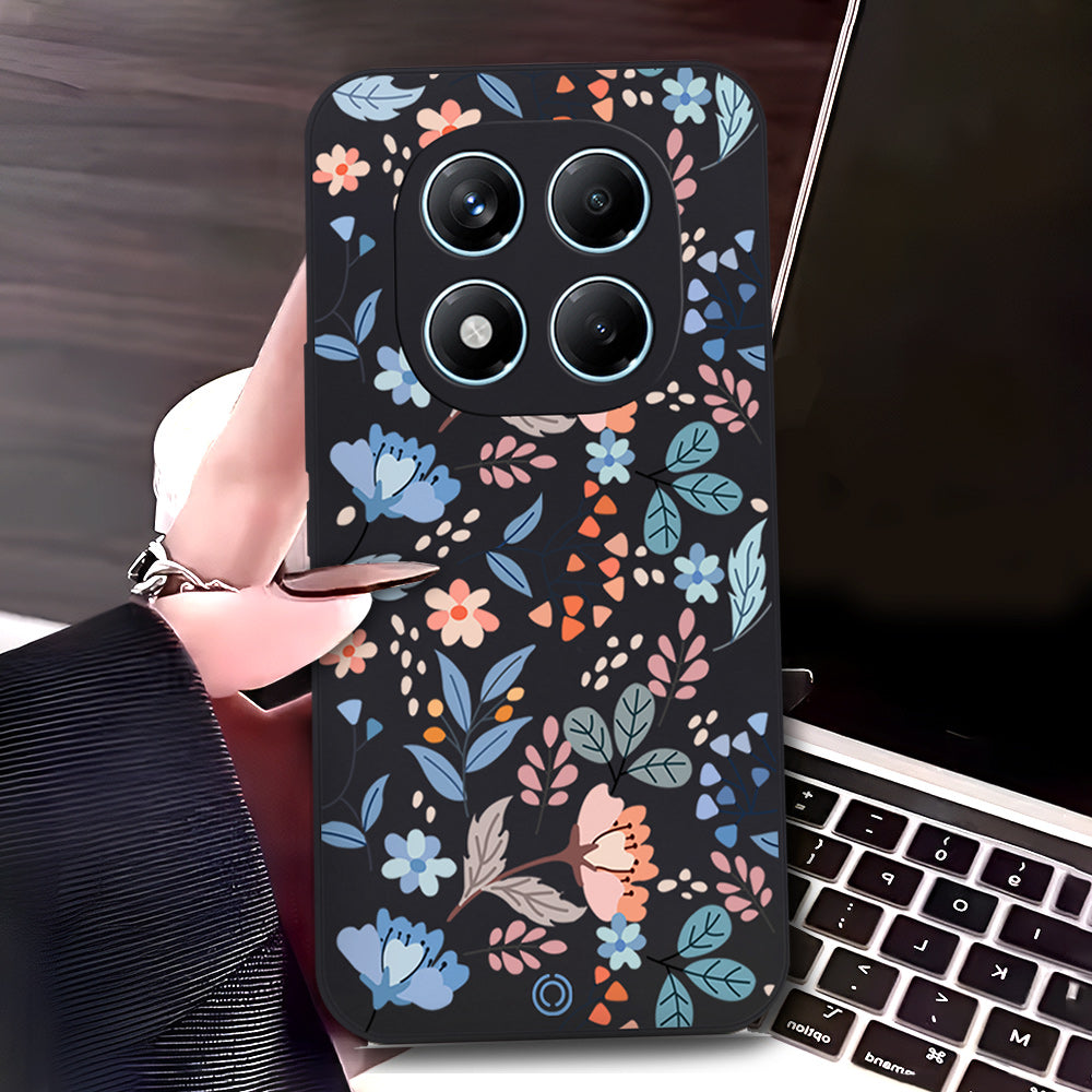 Xiaomi Redmi Note 14 Pro 4G Cover - Black - D1 - ONation Floral Series - HQ Liquid Silicone Soft Case (Fast Delivery)(M)