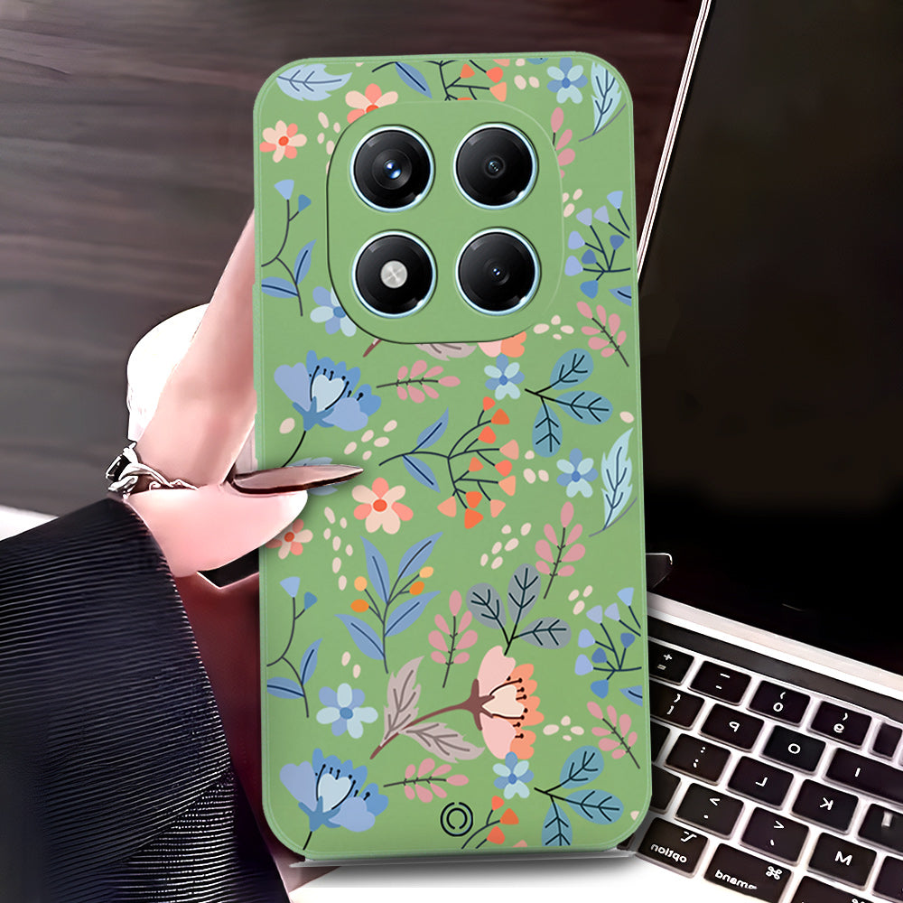 Xiaomi Redmi Note 14 Pro 4G Cover - Light Green - D1 - ONation Floral Series - HQ Liquid Silicone Soft Case