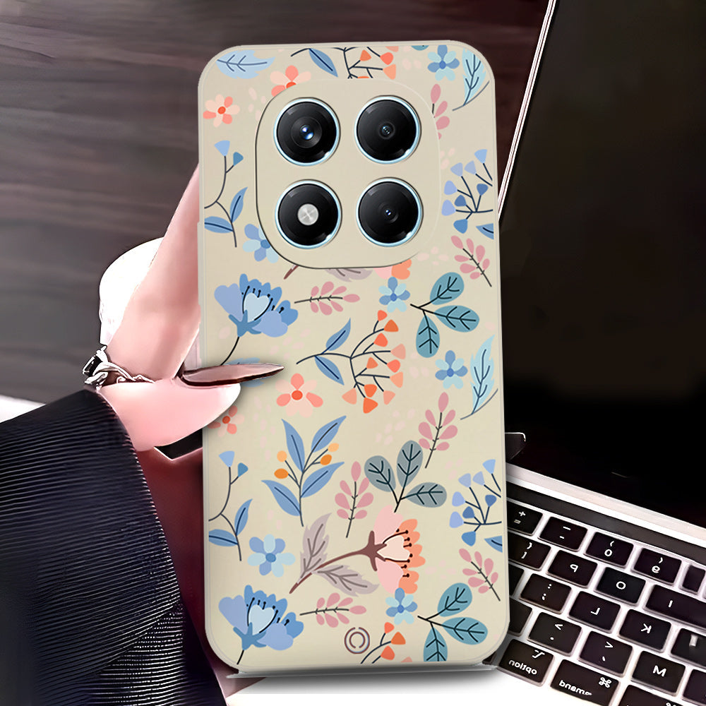 Xiaomi Redmi Note 14 Pro 4G Cover - Offwhite - D2 - ONation Floral Series - HQ Liquid Silicone Soft Case