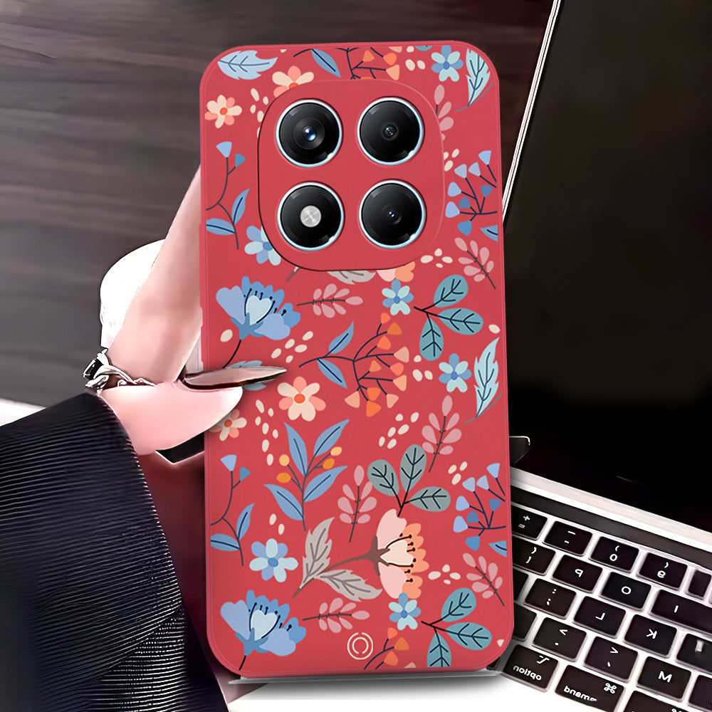 Xiaomi Redmi Note 14 Pro 4G Cover - Red - D1 - ONation Floral Series - HQ Liquid Silicone Soft Case