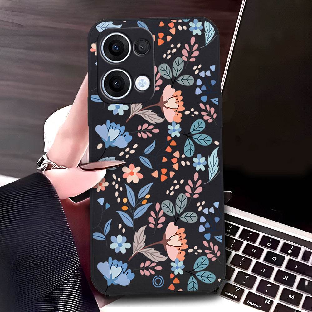Oppo Reno 13 Cover - Black - D1 - ONation Floral Series - HQ Liquid Silicone Soft Case - Futurestore.pk