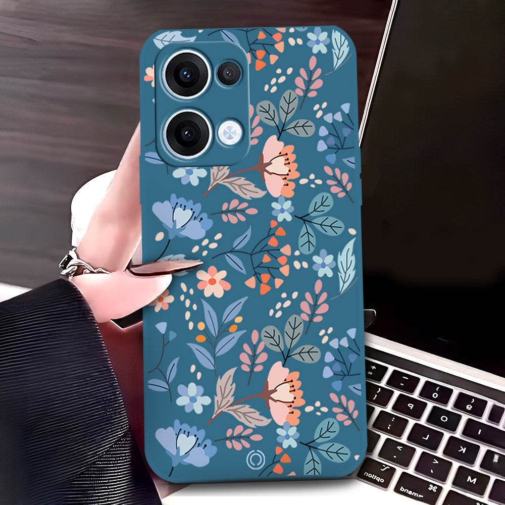 Oppo Reno 13 Cover - Blue - D1 - ONation Floral Series - HQ Liquid Silicone Soft Case - Futurestore.pk