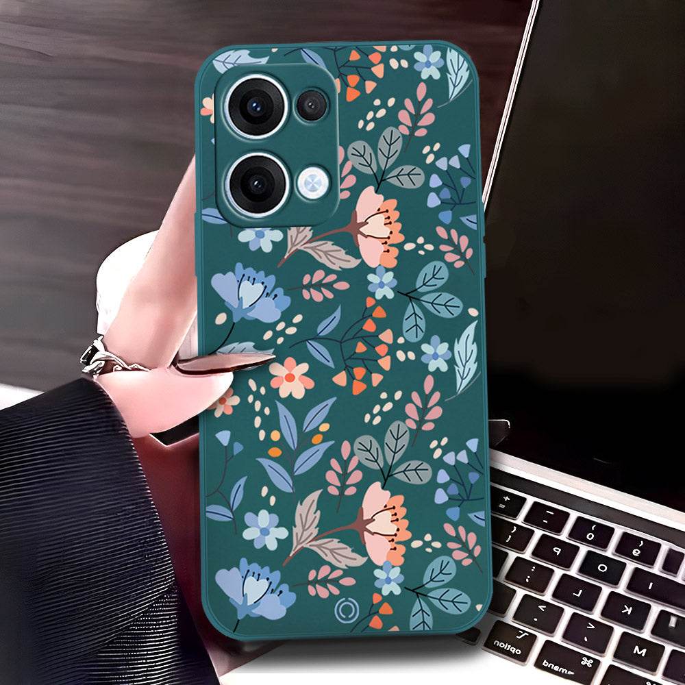 Oppo Reno 13 Cover - Dark Green - D1 - ONation Floral Series - HQ Liquid Silicone Soft Case - Futurestore.pk