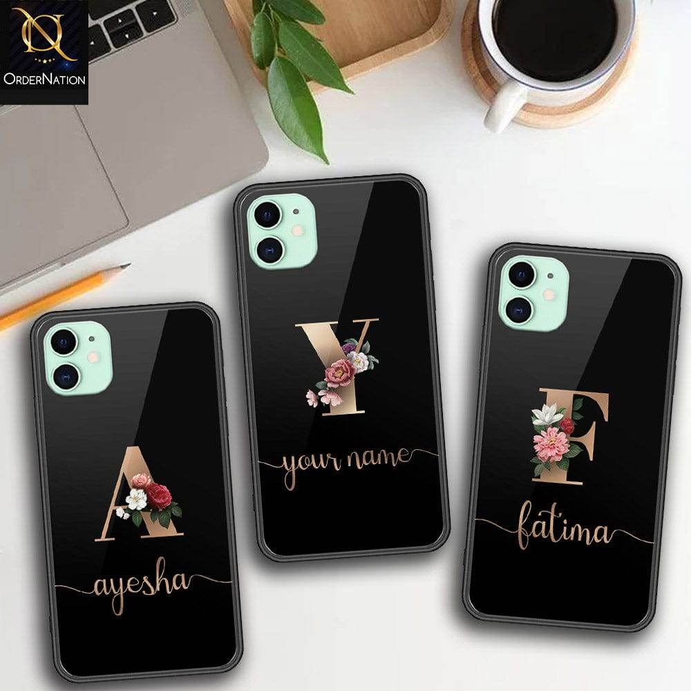 iPhone 11 Cover -Personalized Alphabet Series - HQ Ultra Shine Premium Infinity Glass Soft Silicon Borders Case Rounded Corner Style Design1