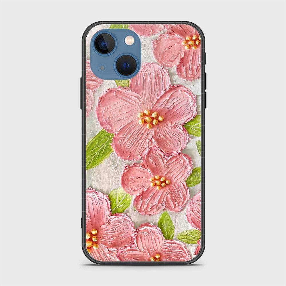 iPhone 13 Cover - Floral Series - Design 9 - Pink & Green - HQ Ultra Shine Premium Infinity Glass Soft Silicon Borders Case