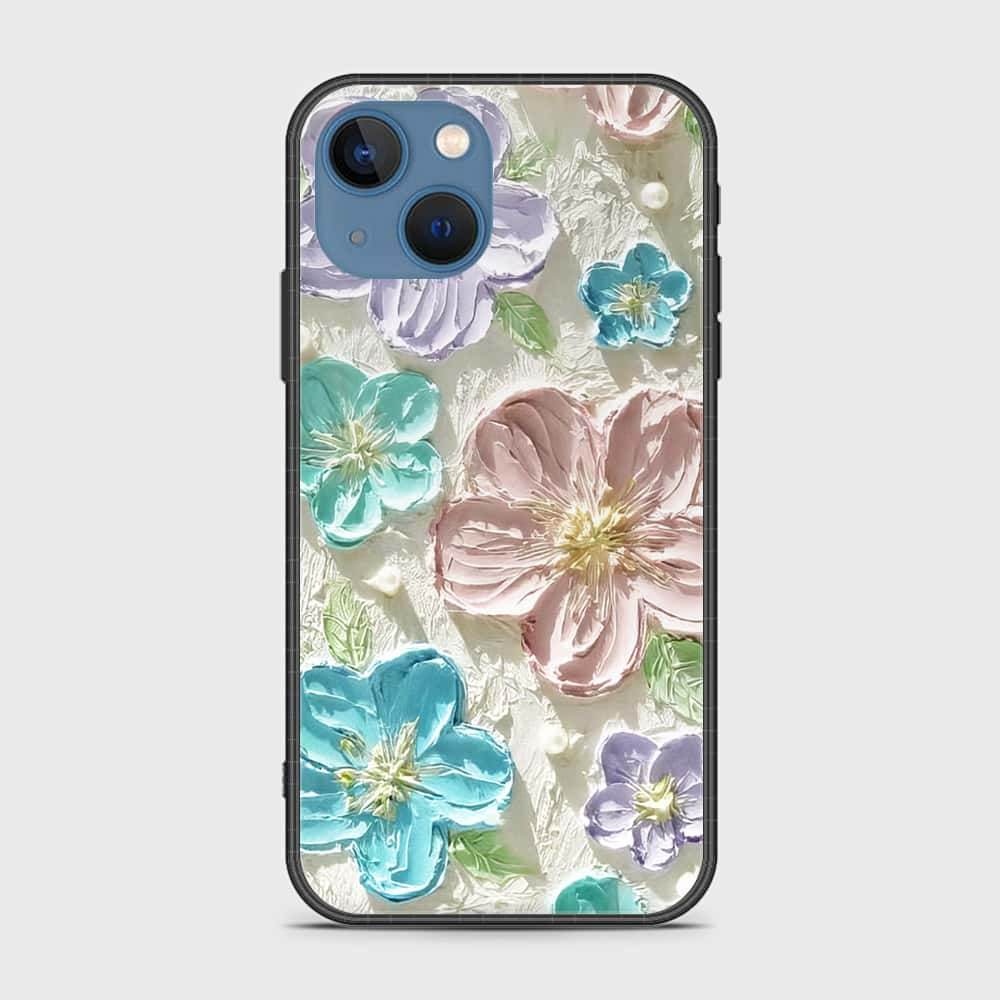 iPhone 13 Cover - Floral Series - Design 14 - Blue & Purple- HQ Ultra Shine Premium Infinity Glass Soft Silicon Borders Case - Futurestore.pk