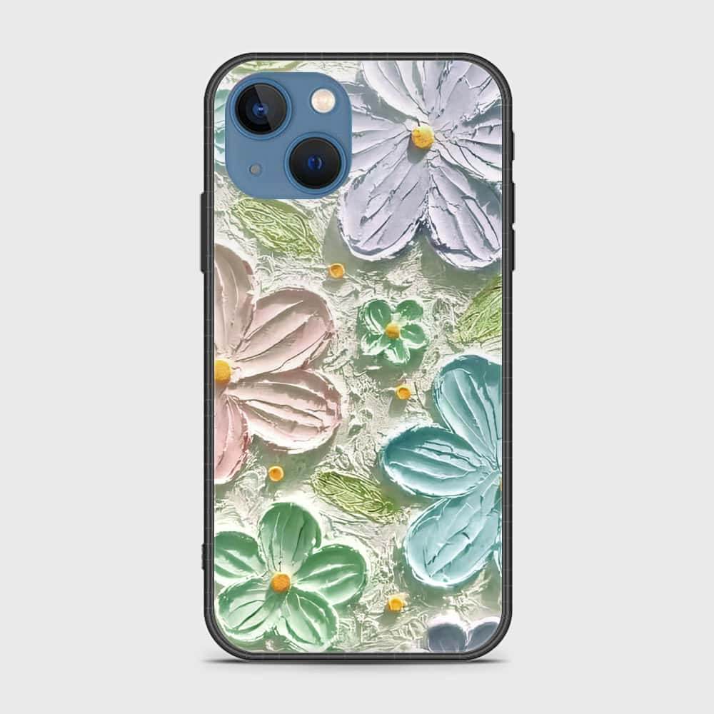 iPhone 13 Cover - Floral Series - Design 15 - Blue & Green - HQ Ultra Shine Premium Infinity Glass Soft Silicon Borders Case